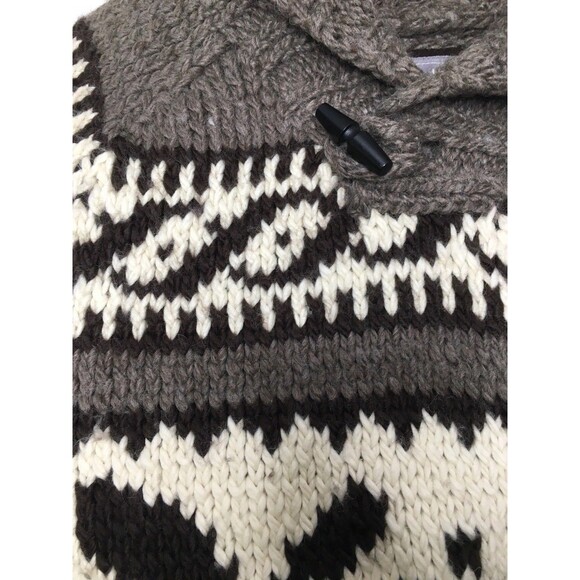 American Eagle Sweater Chowichan Style Chunky Knit Wool Cowl Shawl Collar Mens L - Picture 6 of 11